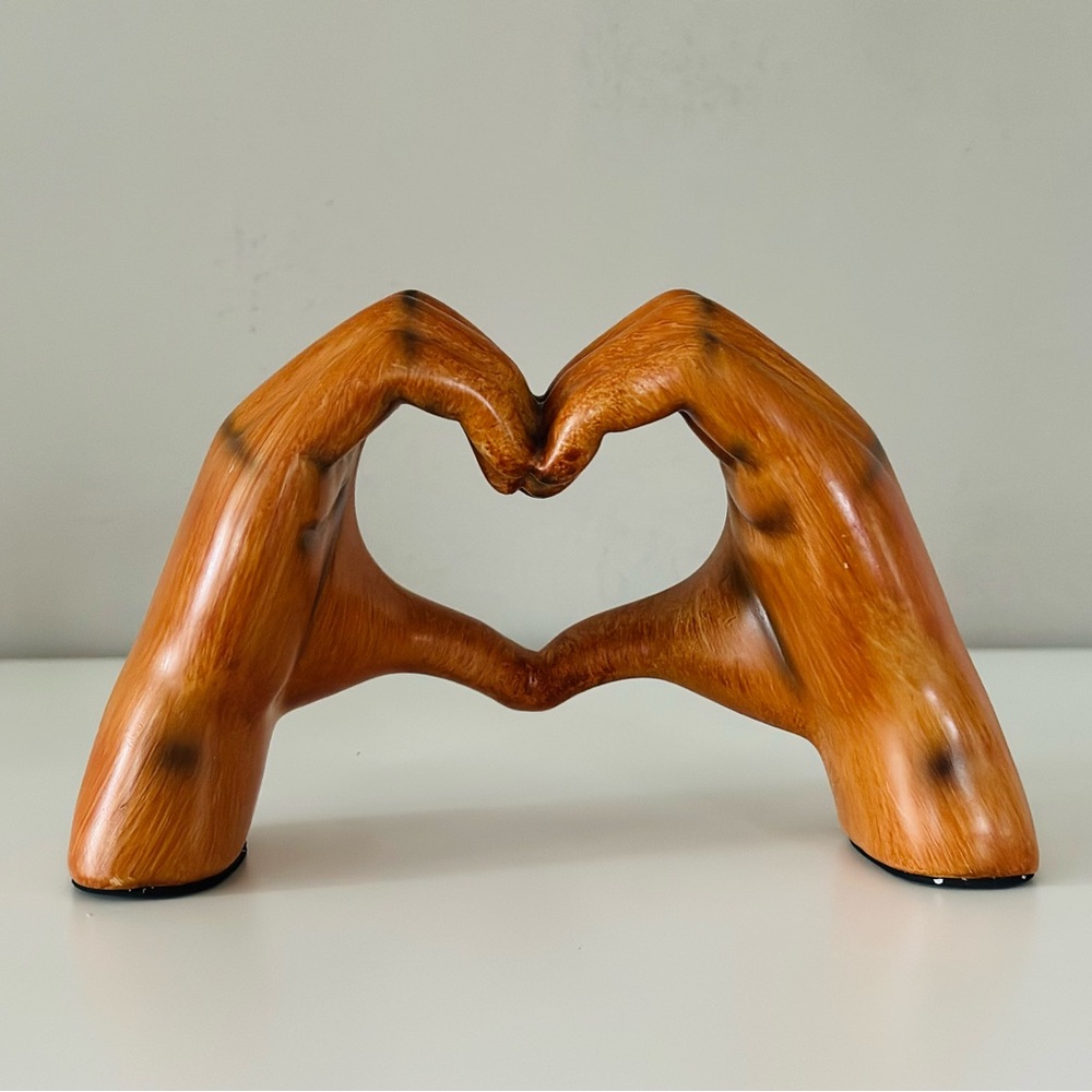 Wooden Heart-Shaped Hand Sculpture